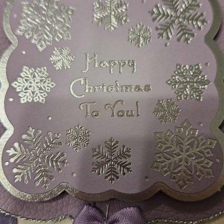 Lilac & pink glittery christmas card 12.5cm x 12.5cm
