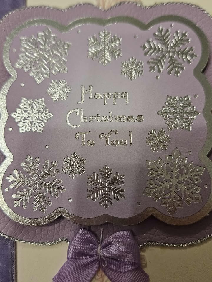 Lilac & pink glittery christmas card 12.5cm x 12.5cm