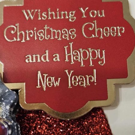 Red glittery santa & tree decoupage christmas card 12.5cm x 12.5cm