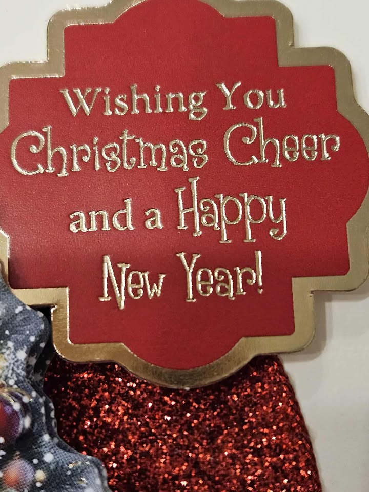 Red glittery santa & tree decoupage christmas card 12.5cm x 12.5cm