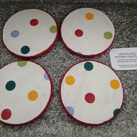 Polka Dot decoupaged wooden coasters set of 4