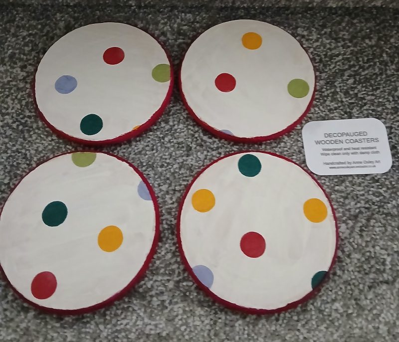 Polka Dot decoupaged wooden coasters set of 4