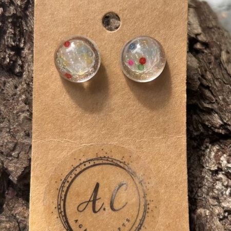 Stud round resin esrrngs with bubble glass beads