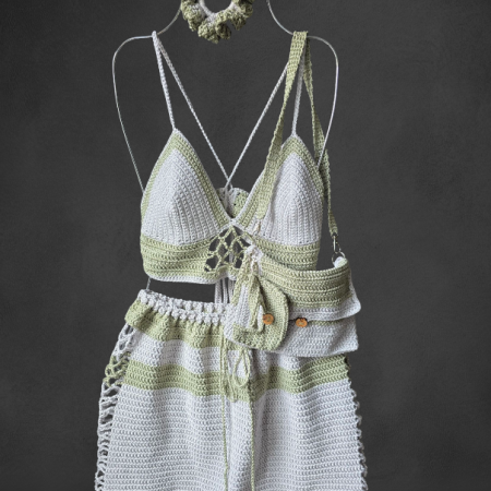 top skirt hair band ,dresses and small bag set