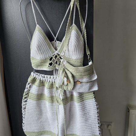 top skirt hair band ,dresses and small bag set