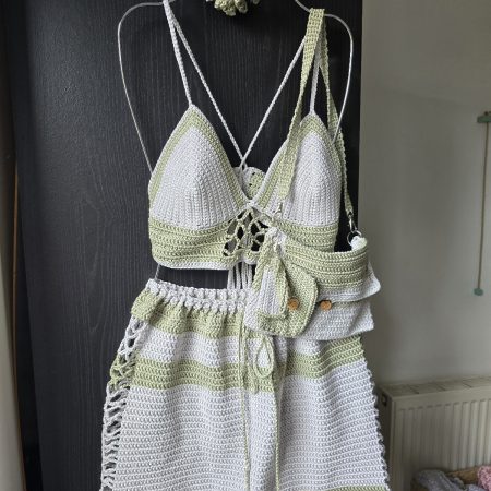 top skirt hair band ,dresses and small bag set