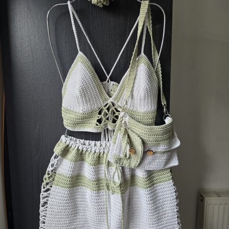 top skirt hair band ,dresses and small bag set