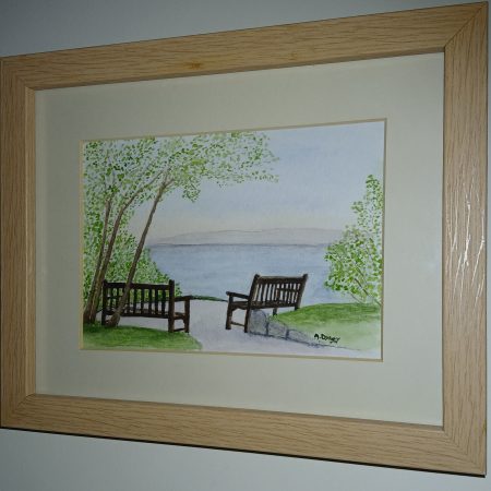 Relaxing View from Glen Gardens, Filey. Original watercolour painting16x12" pine frame