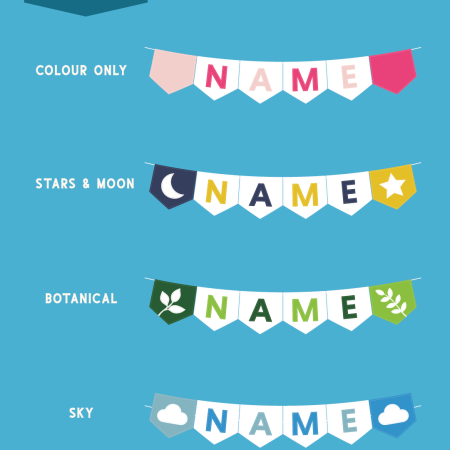 Customisable felt bunting. Available in 10 themes. Custom themes available upon request.