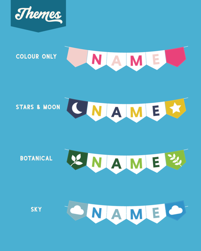 Customisable felt bunting. Available in 10 themes. Custom themes available upon request.