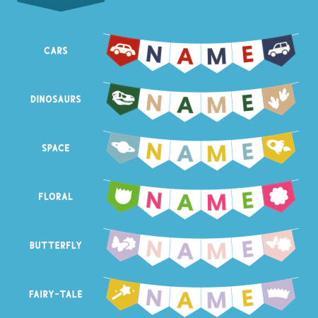 Customisable felt bunting. Available in 10 themes. Custom themes available upon request.