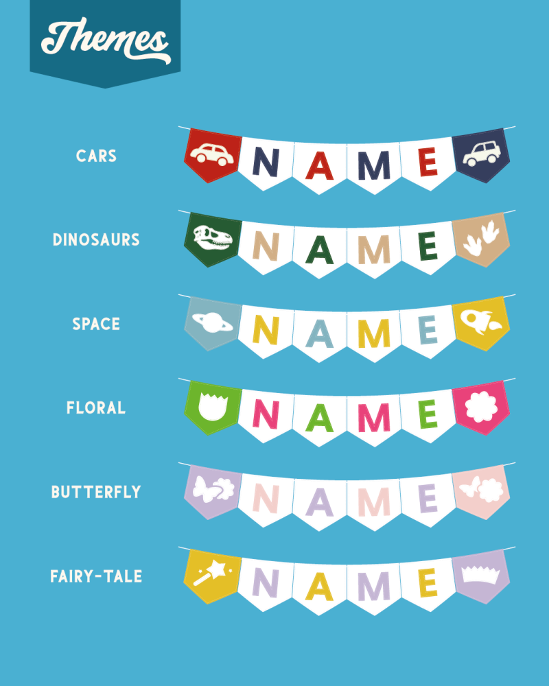 Customisable felt bunting. Available in 10 themes. Custom themes available upon request.