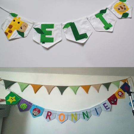 Customisable felt bunting. Available in 10 themes. Custom themes available upon request.