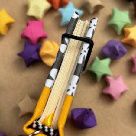 Handmade Notebook Keyring | 48 pages | Yellow spine with black and white flowers