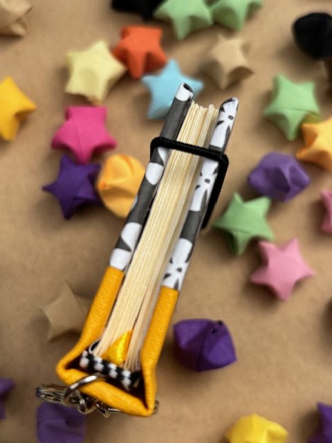 Handmade Notebook Keyring | 48 pages | Yellow spine with black and white flowers