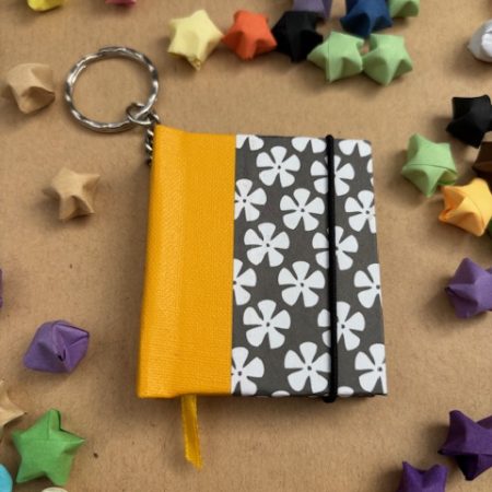 Handmade Notebook Keyring | 48 pages | Yellow spine with black and white flowers