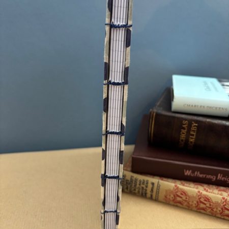 A5 Coptic stitch notebook | Lined paper | 48 pages | Blue/grey dot cover | Elastic closure