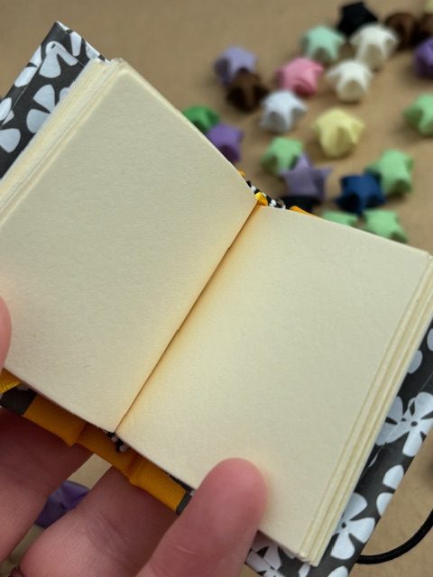 Handmade Notebook Keyring | 48 pages | Yellow spine with black and white flowers