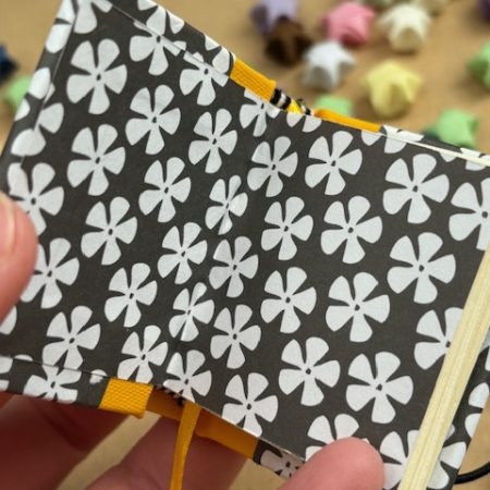 Handmade Notebook Keyring | 48 pages | Yellow spine with black and white flowers