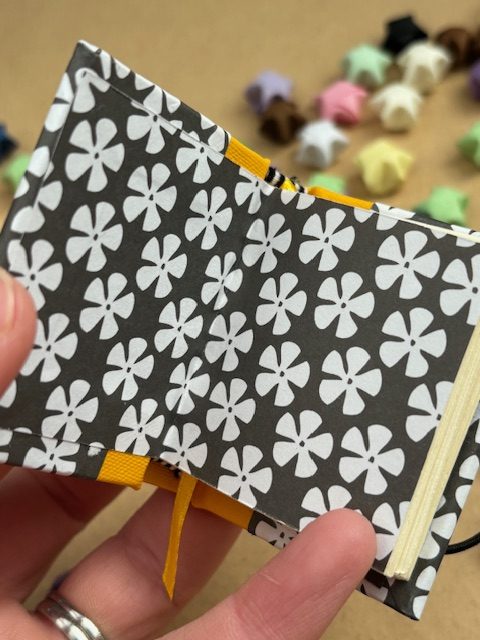 Handmade Notebook Keyring | 48 pages | Yellow spine with black and white flowers