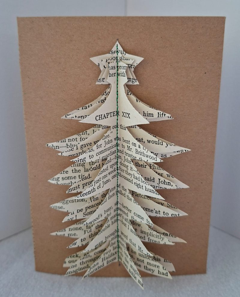 Handmade Christmas Card 3d Tree made of vintage book pages
