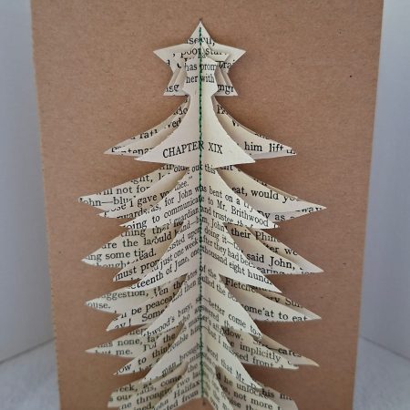 Handmade Christmas Card 3d Tree made of vintage book pages