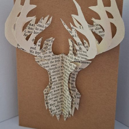 Handmade Christmas Card 3d Reindeer Head made of vintage book pages (Copy) (Copy)