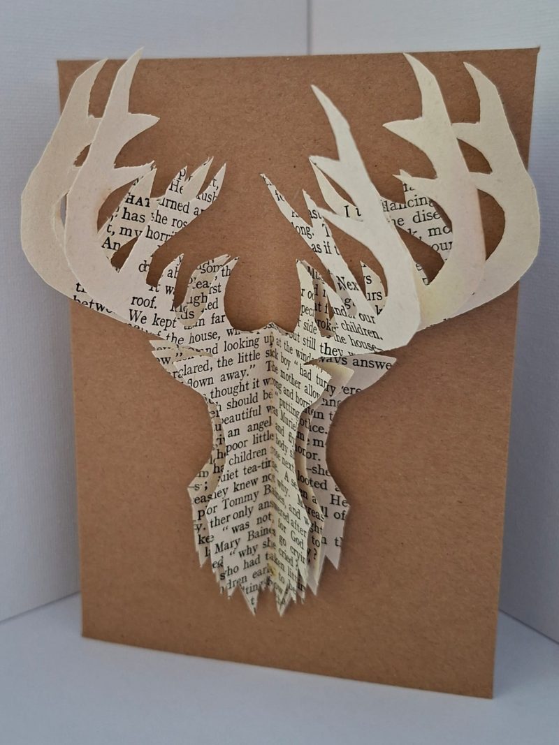 Handmade Christmas Card 3d Reindeer Head made of vintage book pages (Copy) (Copy)