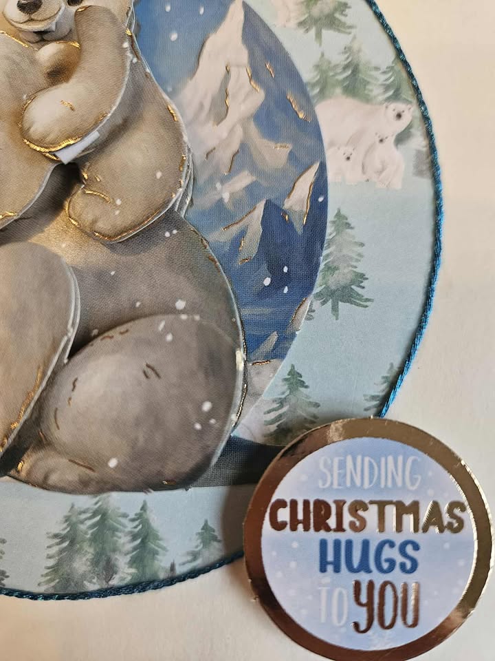 Blue & silver christmas polar bear scene decoupage christmas card 12.5cm x 12.5cm