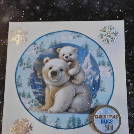 Blue & silver christmas polar bear scene decoupage christmas card 12.5cm x 12.5cm