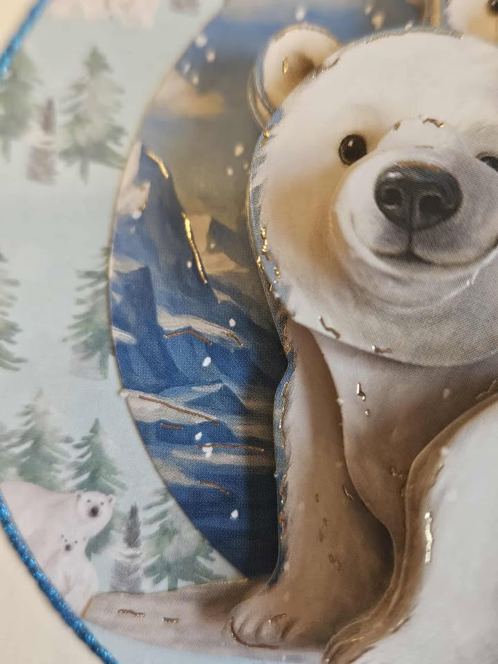 Blue & silver christmas polar bear scene decoupage christmas card 12.5cm x 12.5cm