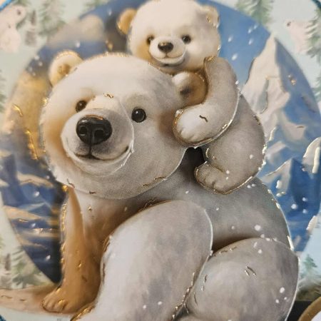 Blue & silver christmas polar bear scene decoupage christmas card 12.5cm x 12.5cm