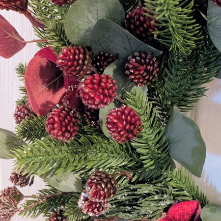Dark Red Berries And Eucalyptus Faux Winter Foliage Wreath