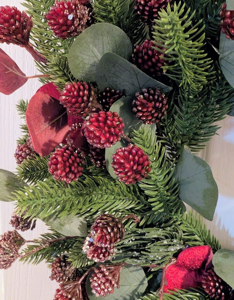 Dark Red Berries And Eucalyptus Faux Winter Foliage Wreath