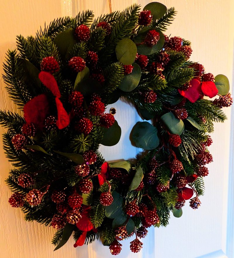 Dark Red Berries And Eucalyptus Faux Winter Foliage Wreath