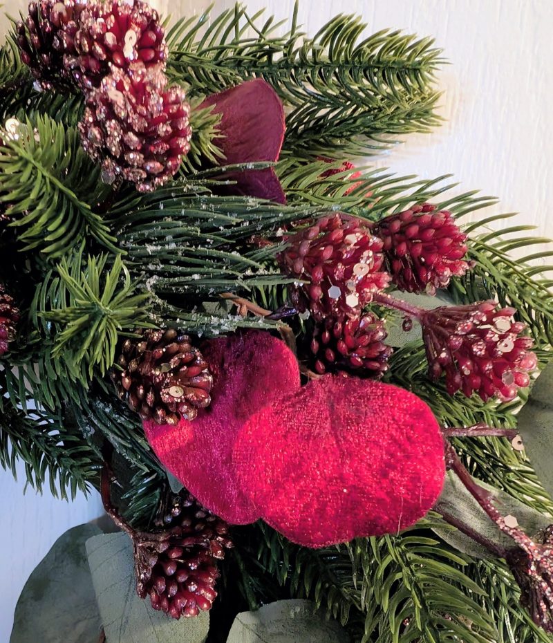 Dark Red Berries And Eucalyptus Faux Winter Foliage Wreath