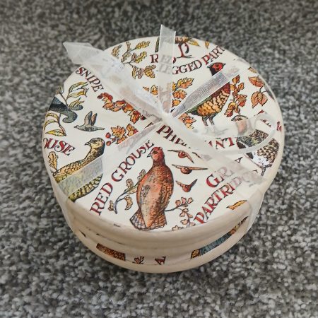 Game Birds decoupaged wooden coasters set of 4