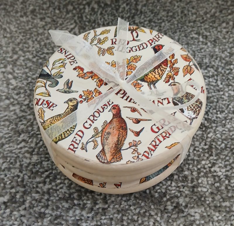 Game Birds decoupaged wooden coasters set of 4