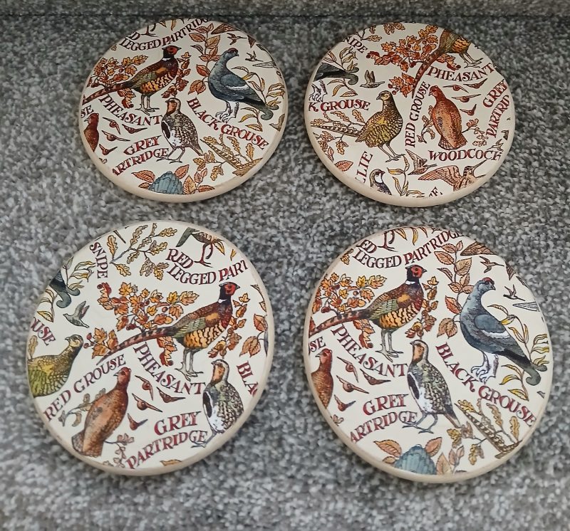 Game Birds decoupaged wooden coasters set of 4