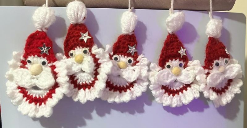 Handmade Crochet Santa Decorations | Set of 5