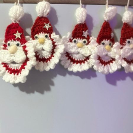 Handmade Crochet Santa Decorations | Set of 5