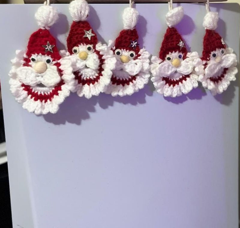 Handmade Crochet Santa Decorations | Set of 5
