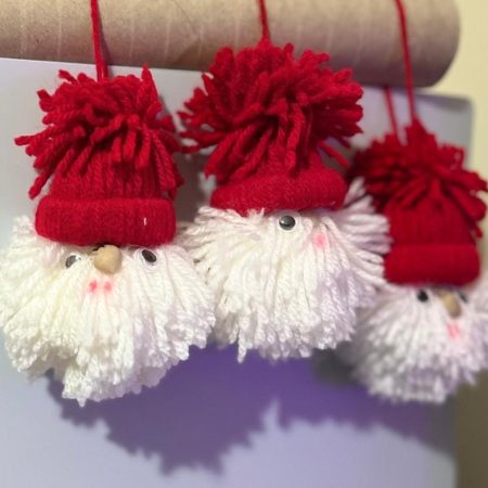 Handmade Pom-Pom Santa Decorations | Set of 3