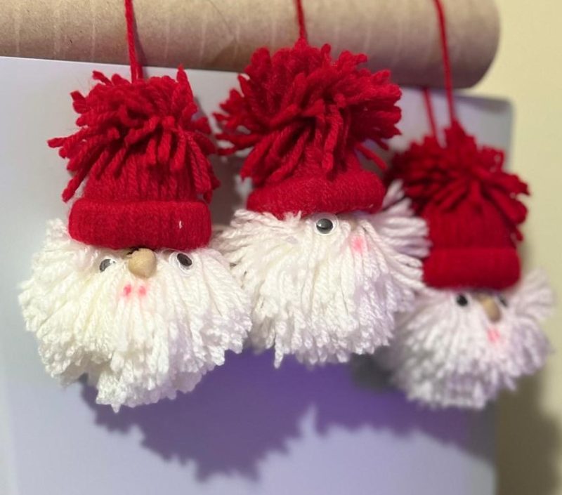 Handmade Pom-Pom Santa Decorations | Set of 3