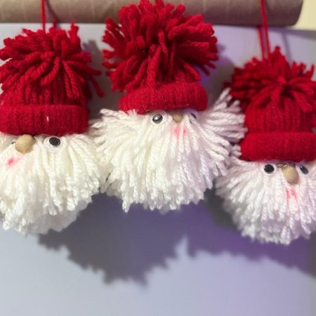 Handmade Pom-Pom Santa Decorations | Set of 3