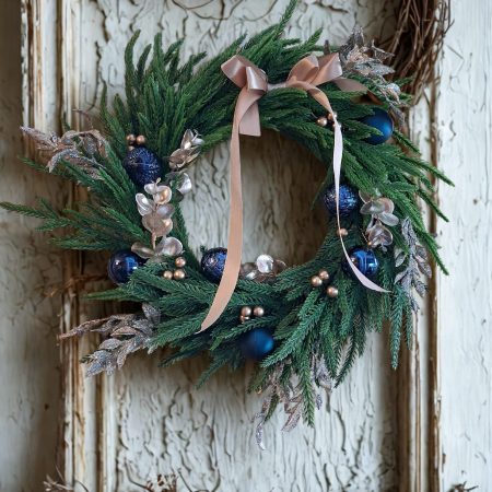 Handmade Gold and blue Christmas wreath Door wreath Christmas decoration Bauble