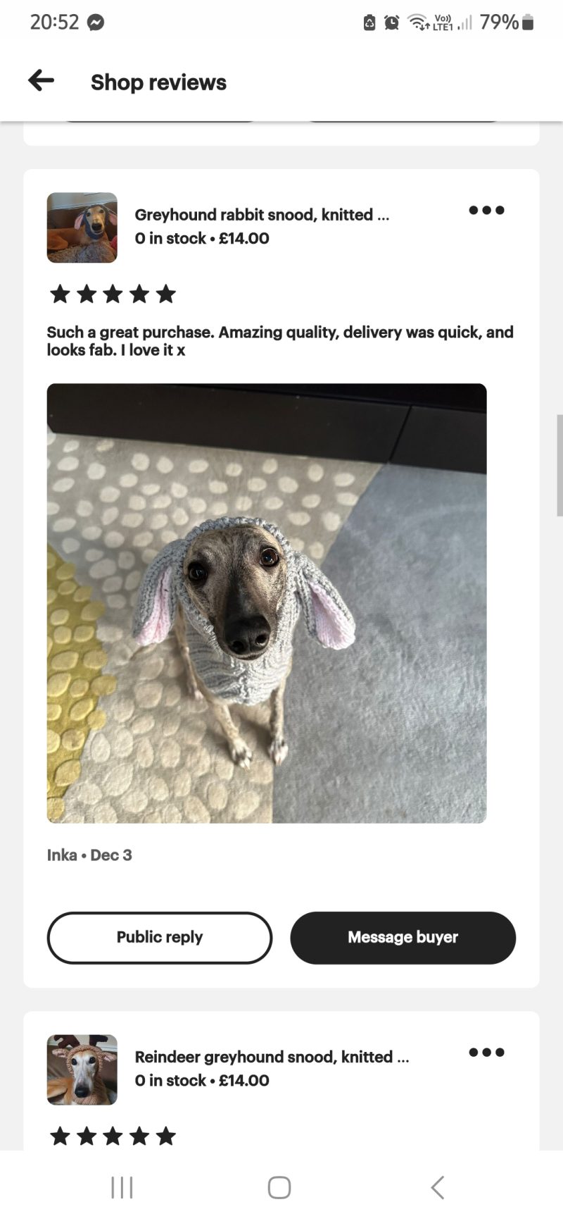 Handmade Knitted dog snood in rabbit design in a soft grey wool