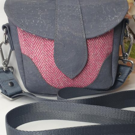 Mini shoulder / crossbody bag in tweed and cork
