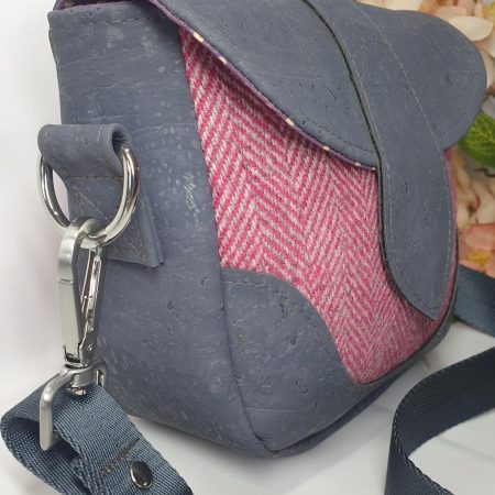 Mini shoulder / crossbody bag in tweed and cork