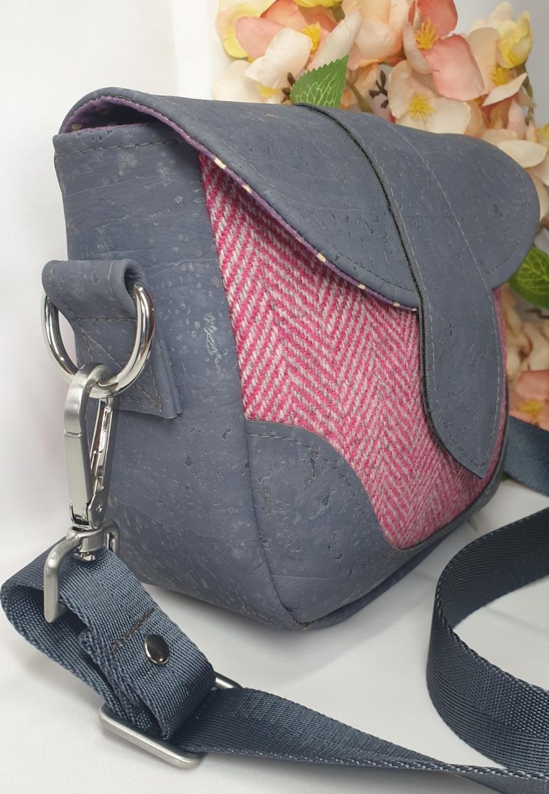 Mini shoulder / crossbody bag in tweed and cork